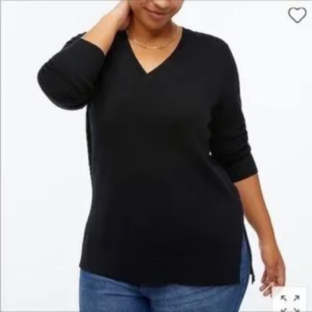 J Crew Black Wool Cotton Blend V Neck tunic Long Sleeve Sweater Top Size Small